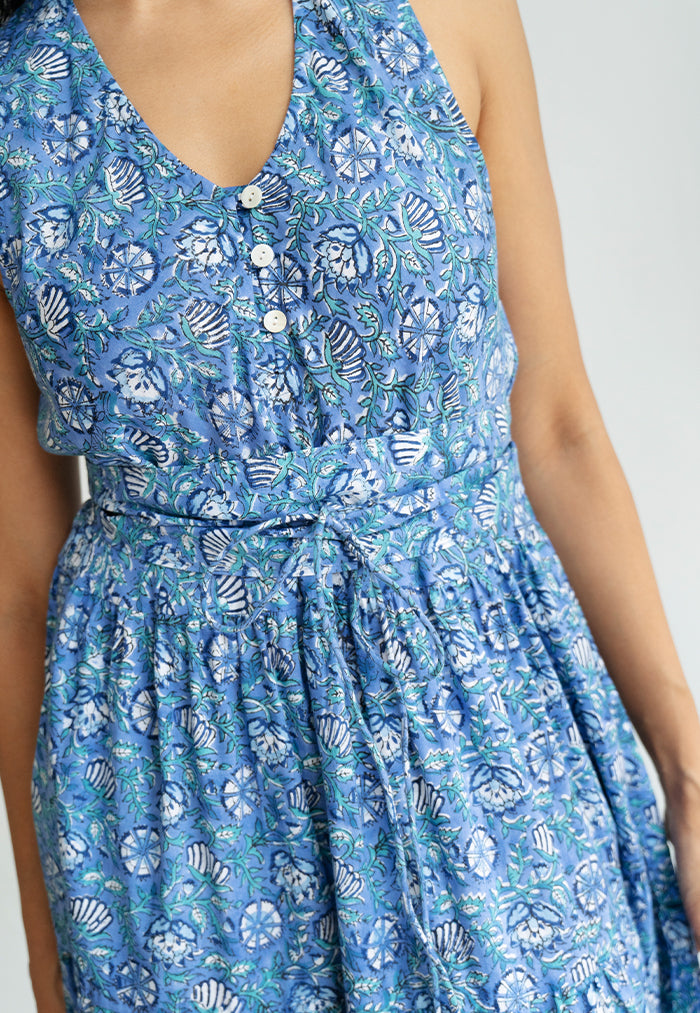 Vine and Branches Libre Obi Belt Dress - Iris Blue