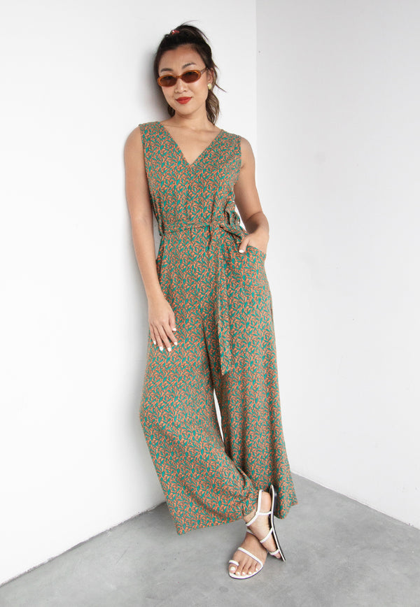 Vine and Branches Mia Tie Jumpsuit - Brown/Green