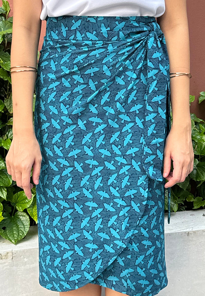 Vine and Branches Naomi Wrap Skirt - Blue Flock