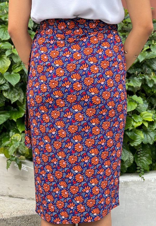 Vine and Branches Naomi Wrap Skirt - Blue Orange