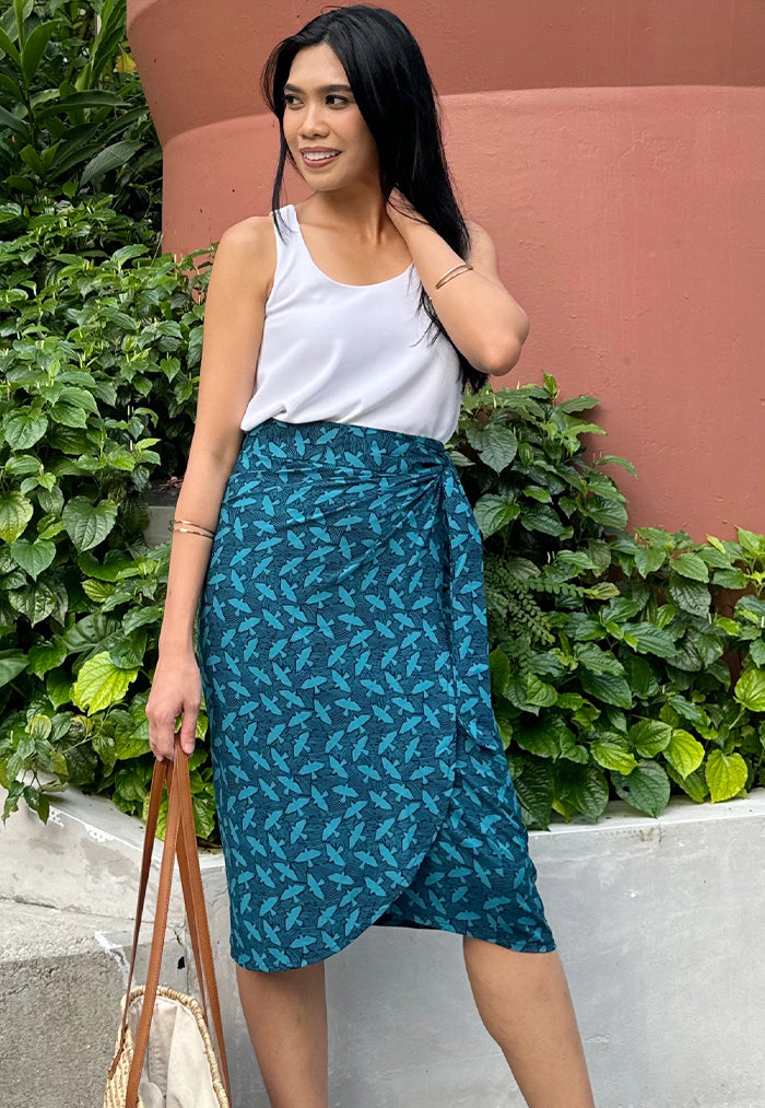 Vine and Branches Naomi Wrap Skirt - Blue Flock