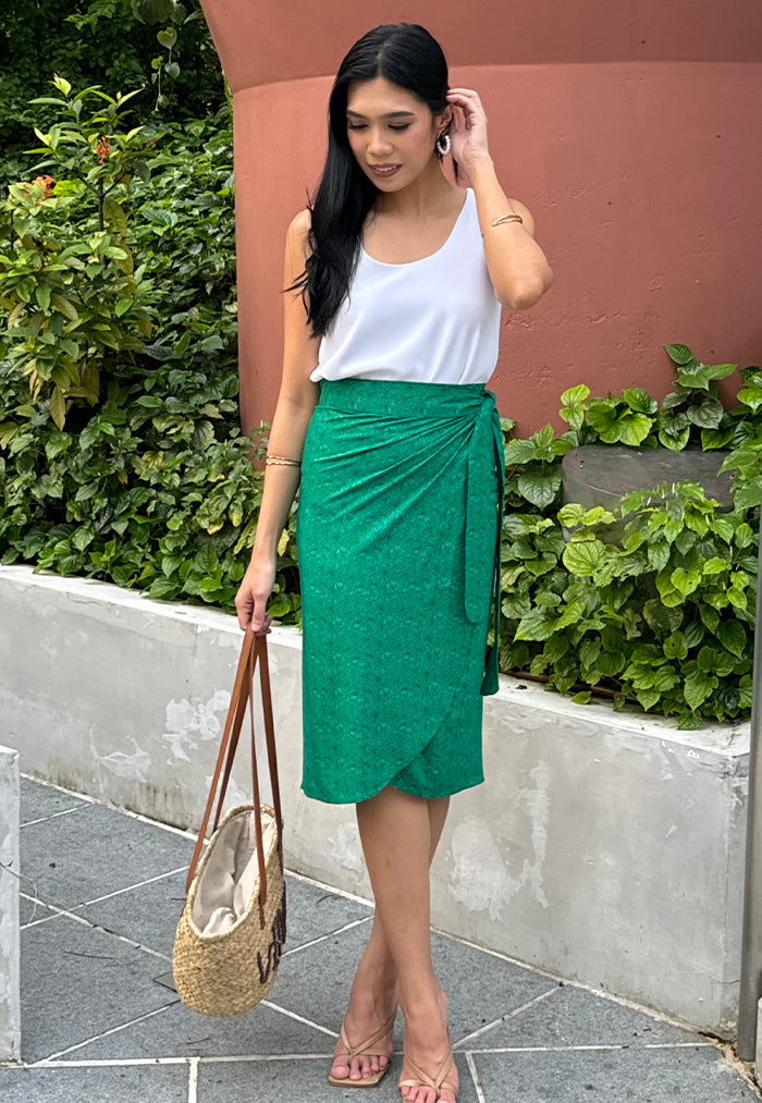 Vine and Branches Naomi Wrap Skirt - Green Valley