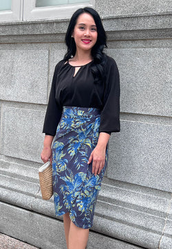 Vine and Branches Naomi Wrap Skirt - Navy Tropics