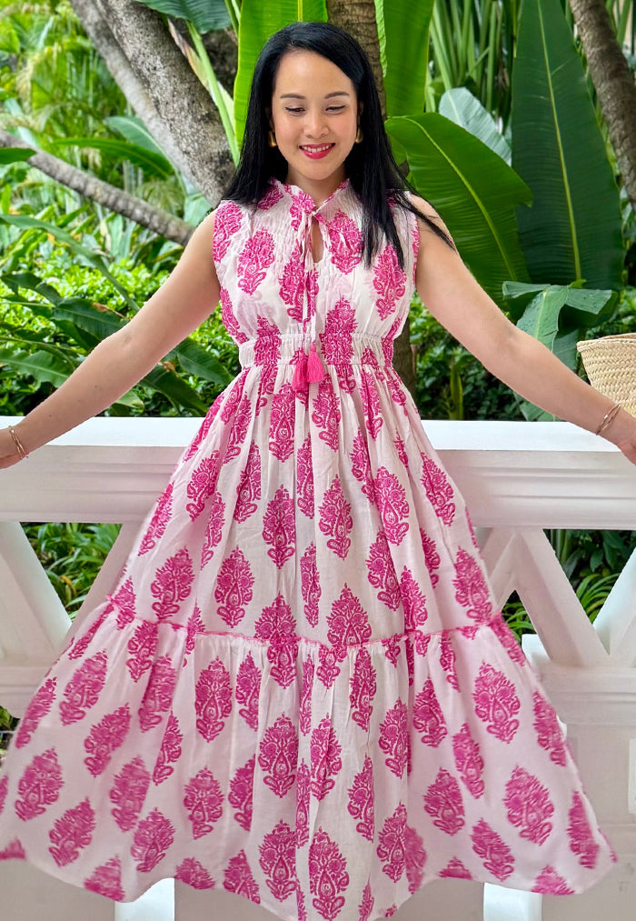 Vine and Branches Lana Dress - White Pink