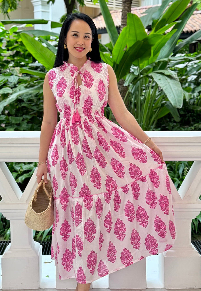 Vine and Branches Lana Dress - White Pink