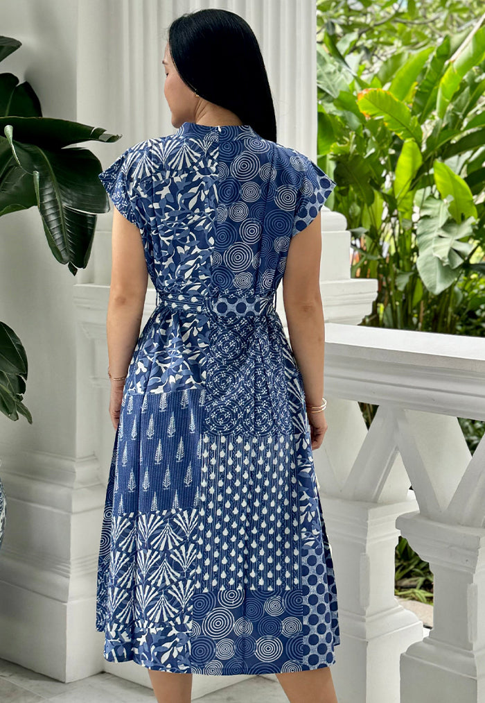 Vine and Branches Sara Midi Dress - Patchwork Blue