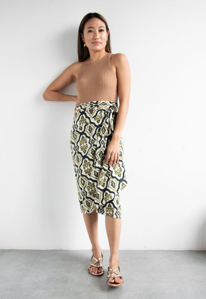 Vine and Branches Naomi Wrap Skirt - Tribal Olive