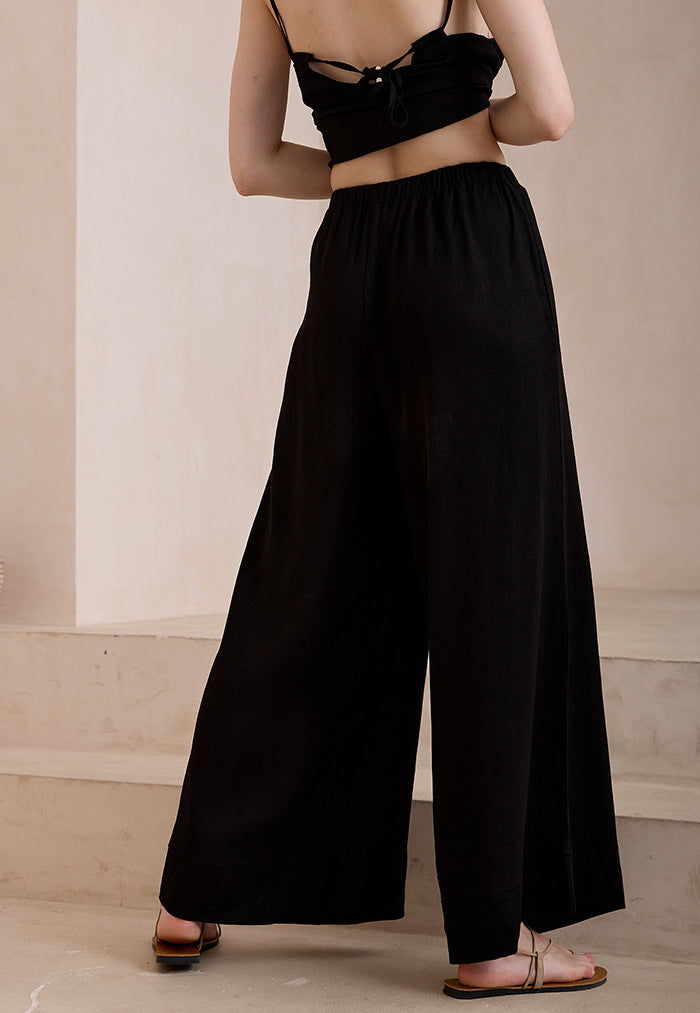 Wits the Label Wide Leg Drawstring Pants - Black