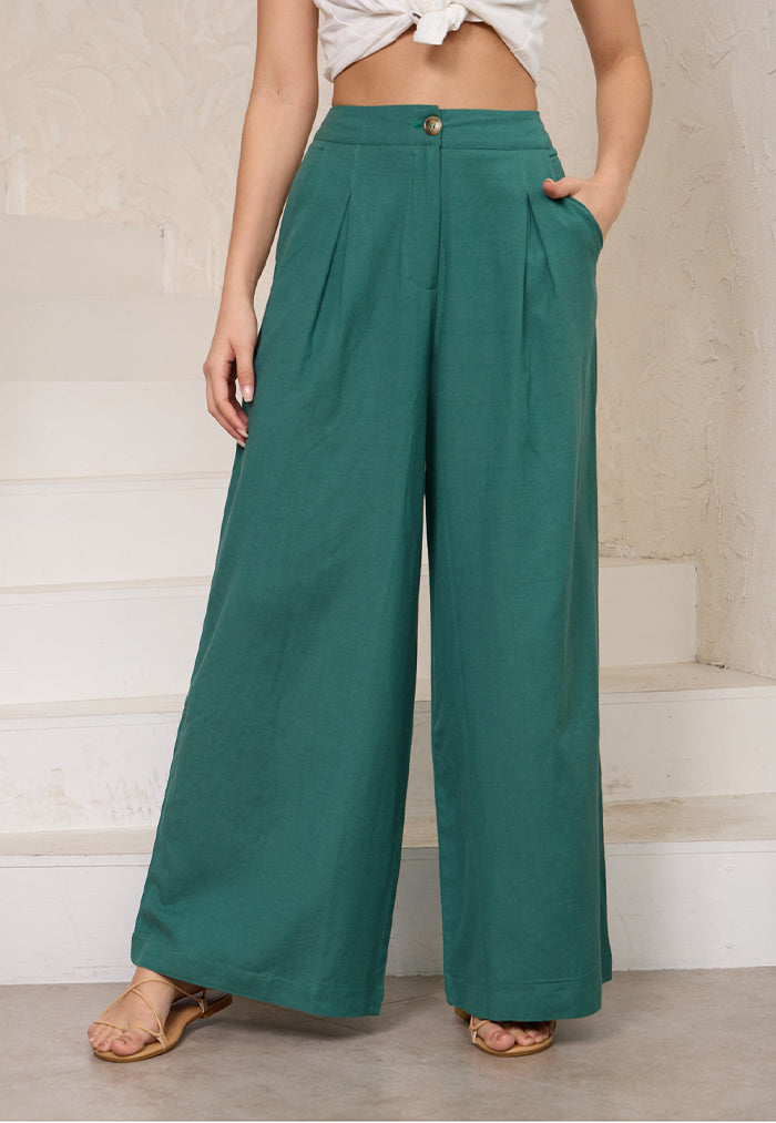 Wits the Label Linen Wide Leg Pants - Green