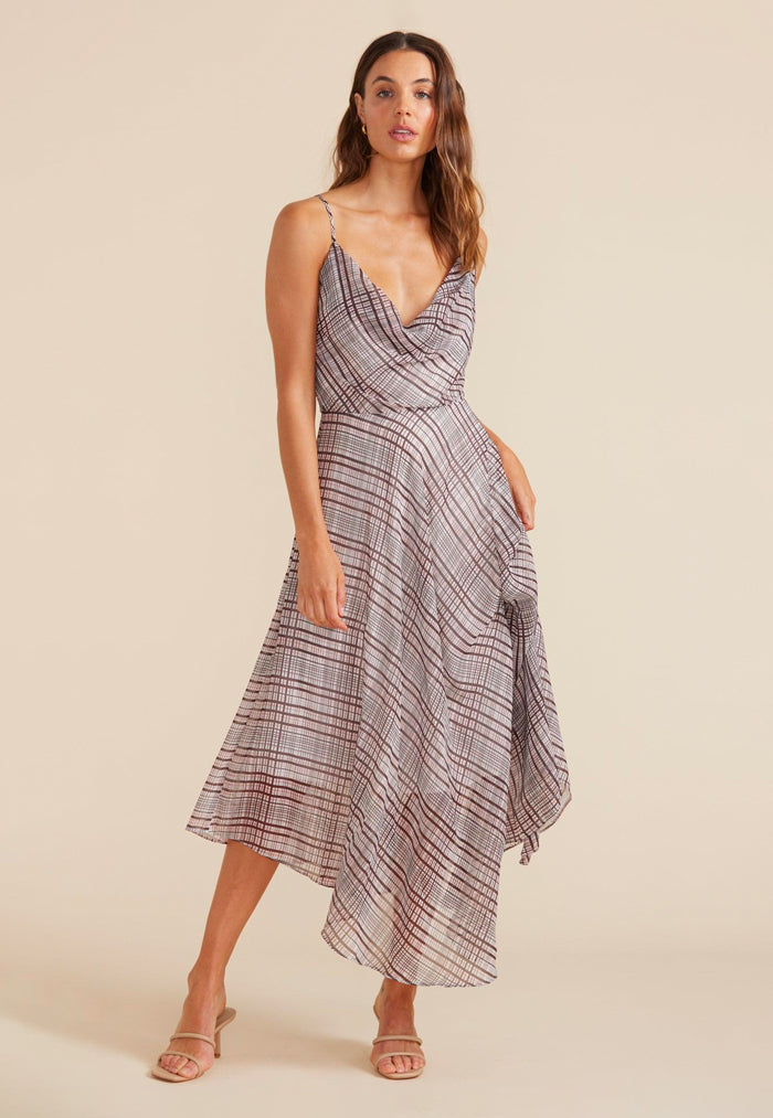 Dress with flowing asymmetric midi skirt