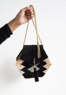 Frankitas Mini Koko Hexagon Velvet Bag - Black