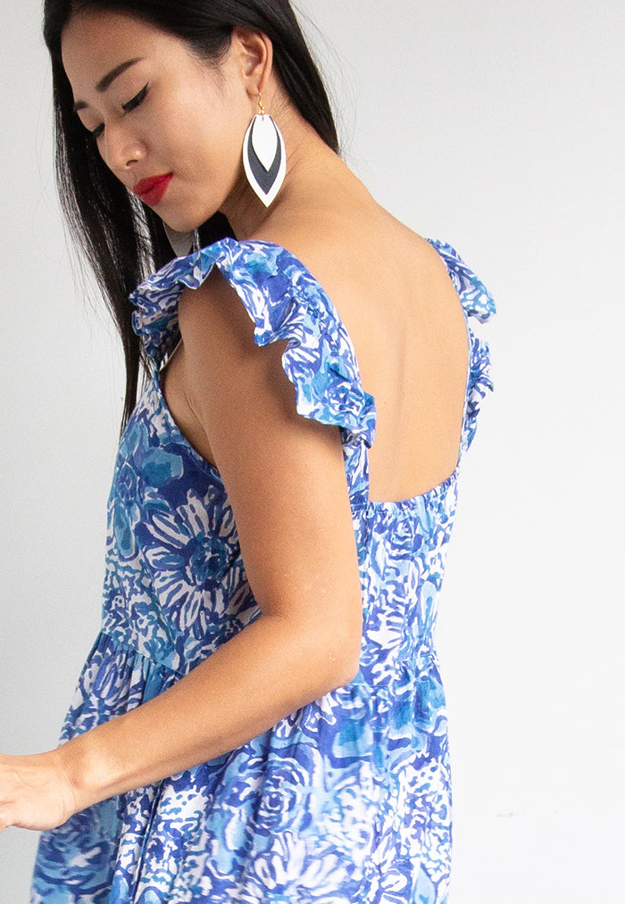 Indii Breeze Amalie Frill Maxi Dress - Azure Blossoms