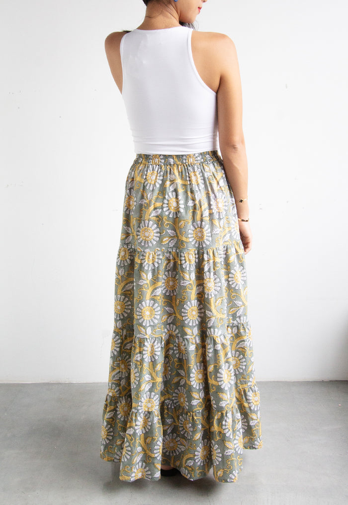 Indii Breeze Millie Tiered Skirt - Grey Sunflower