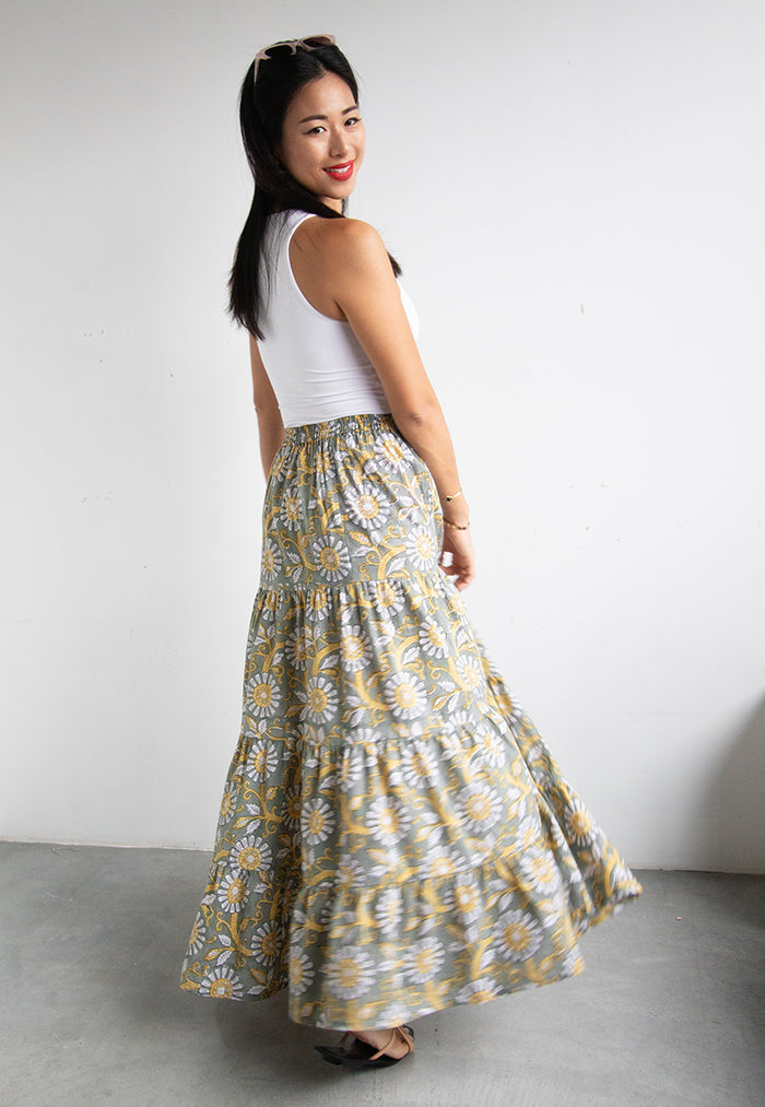 Indii Breeze Millie Tiered Skirt - Grey Sunflower
