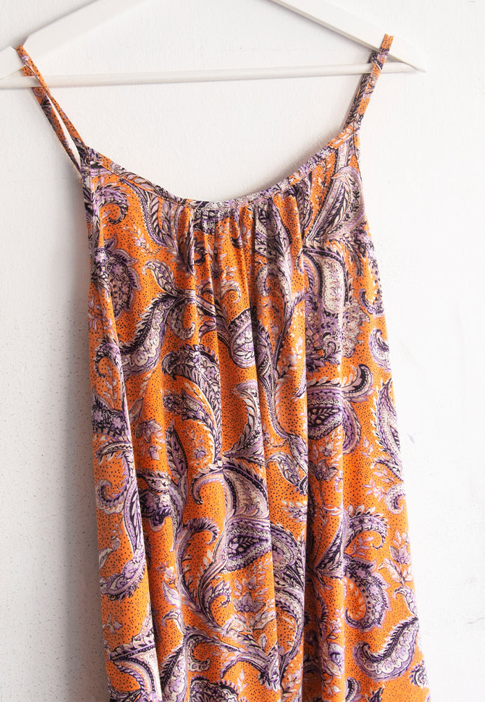 Indii Breeze Cami Plain Maxi Dress with Belt - Orange Paisley