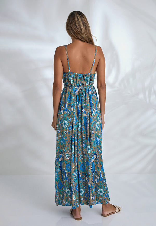 Indii Breeze Cami Plain Maxi Dress with Belt - Petal Blue