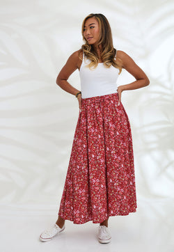 Indii Breeze Channy Maxi Skirt - Primrose Red