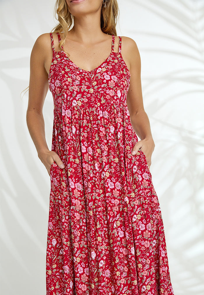 Indii Breeze Maddy Maxi Dress - Primrose Red