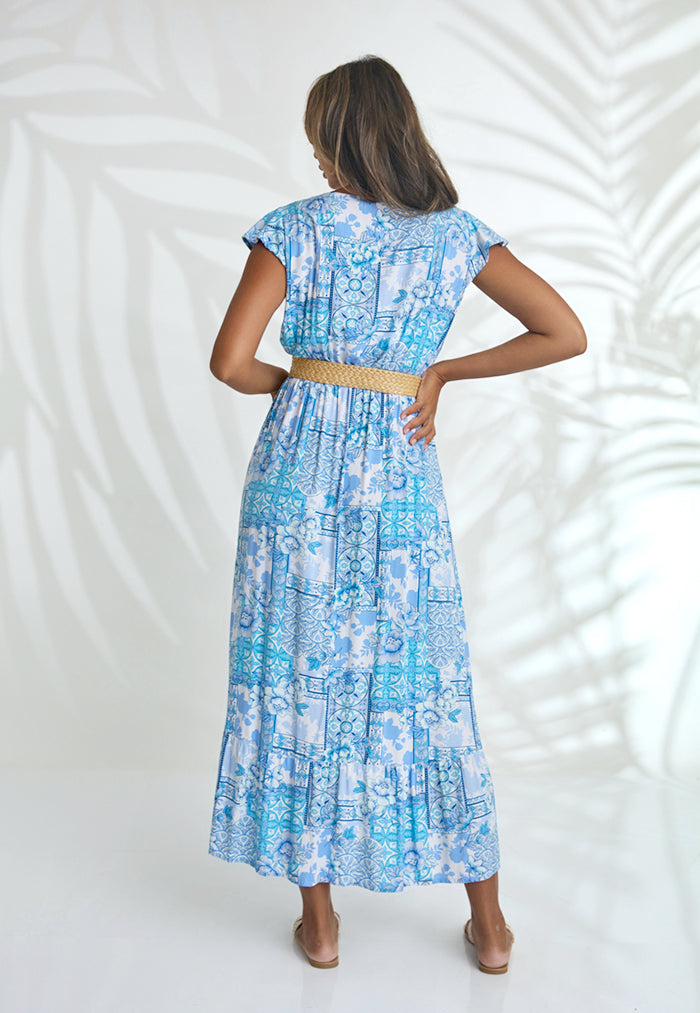 Indii Breeze Nelly Midi Dress - Patchwork Blue