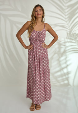Indii Breeze Cami Plain Maxi Dress with Belt - Jungle Red