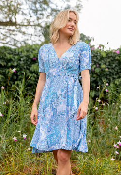Indii Breeze Emma Wrap Dress - Patchwork Blue