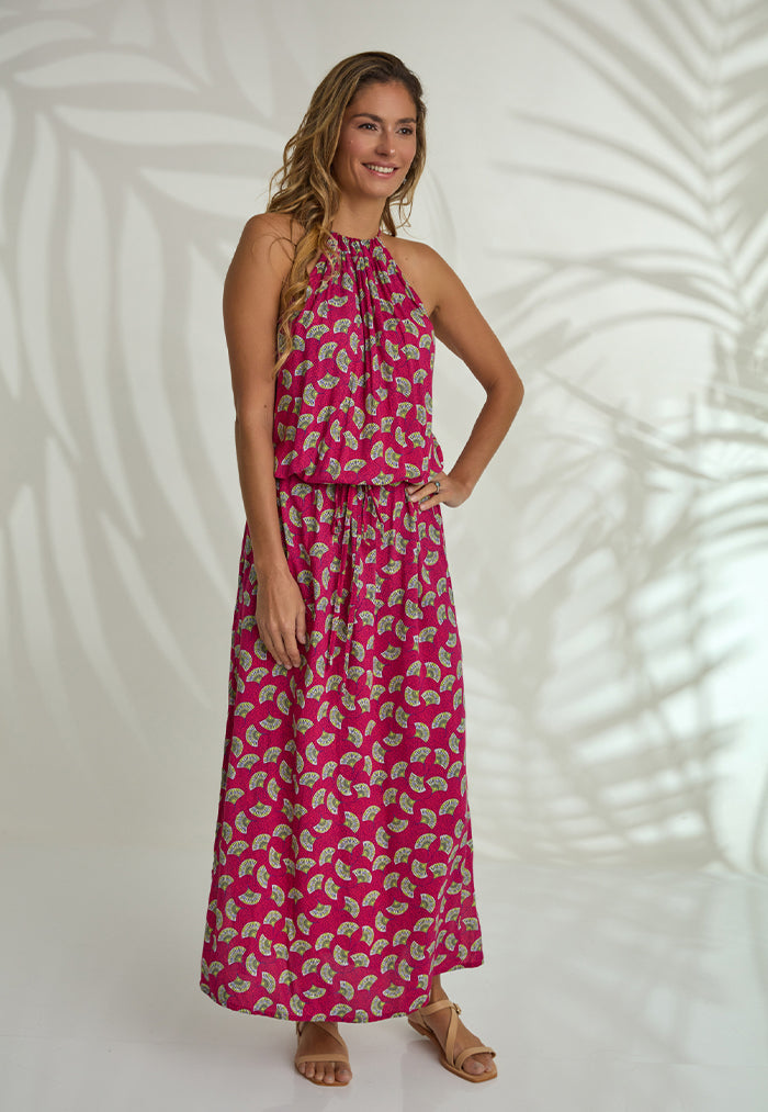 Indii Breeze Susan Halter Maxi Dress - Sensu Red