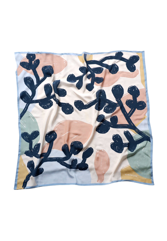 Karangan Big Square Scarf - Dark Leaf Cream (Silk Crepe)