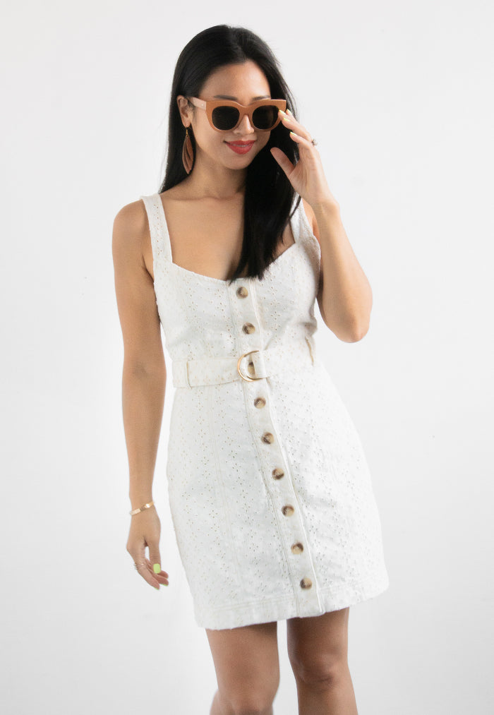 Minkpink Saskia Belted Mini Dress with Button Up Front