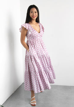Nala Sunshine Tiered Midi Dress - Jacaranda Burgundy