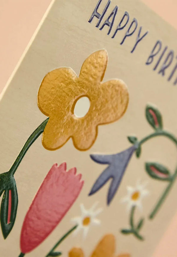 Raspberry Blossom Card - Happy Birthday Colourful Meadow Flowers