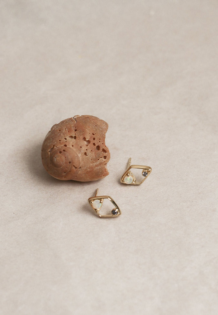 THREEONETWOFIVE Diamond Shaped Opal Studs
